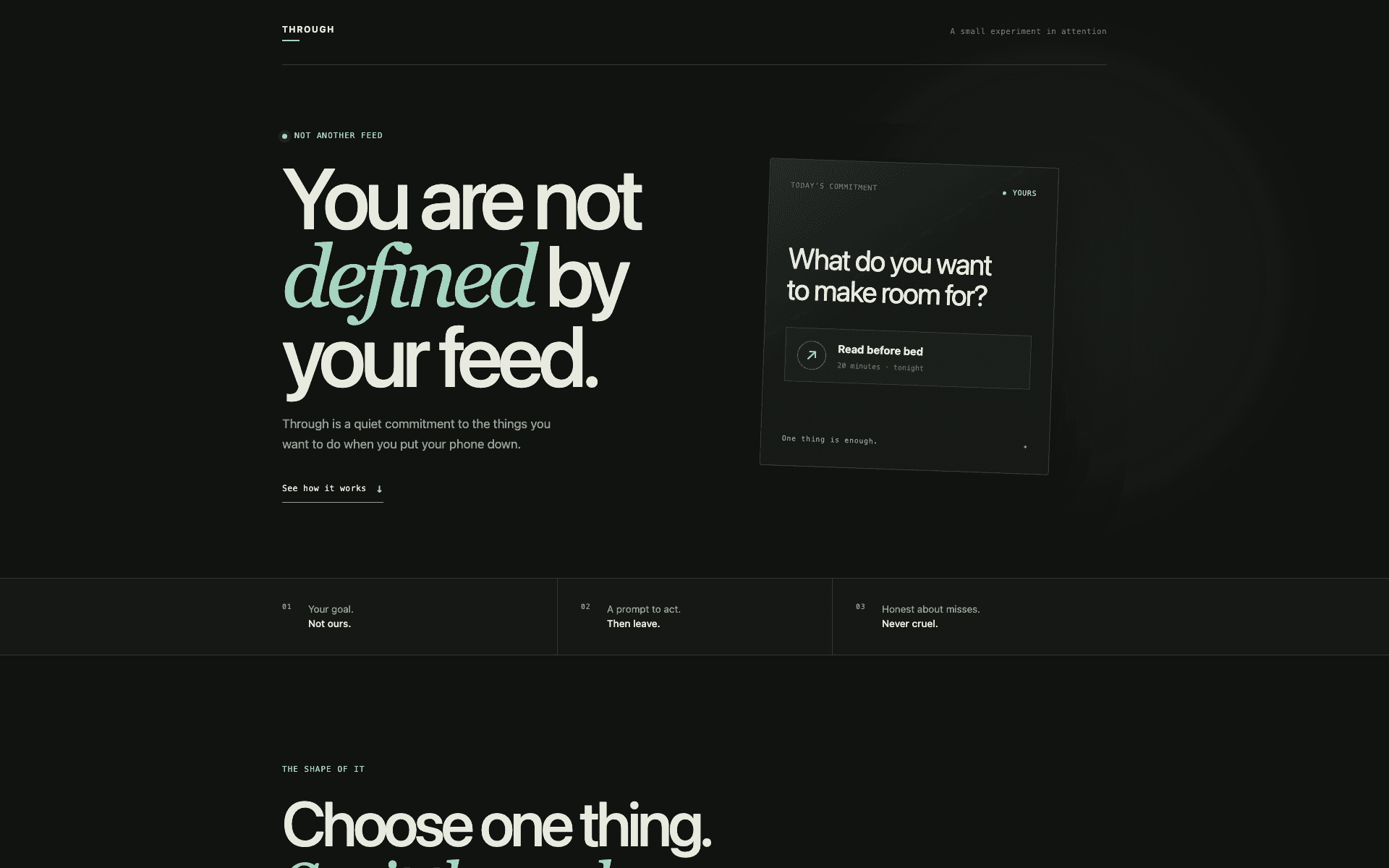 Through production landing page with a dark, restrained visual system and an adults-only availability waitlist.